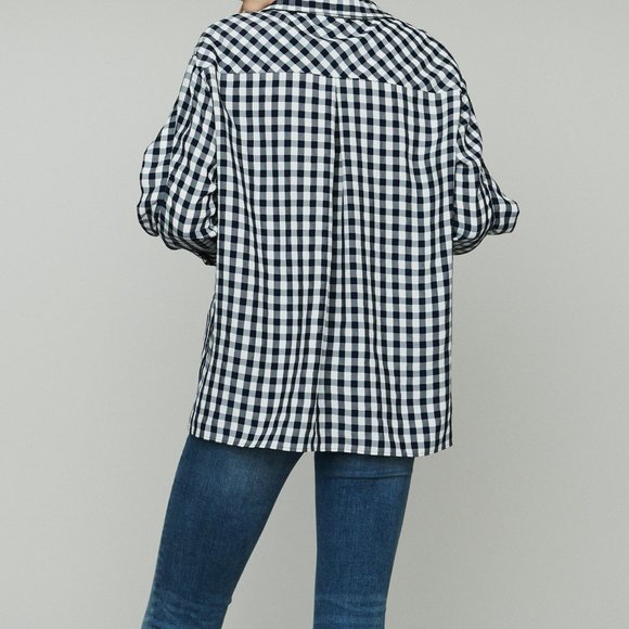Maje Ruffled-Trim Checked Woven Shirt In Carreaux / Size 1 / Small Blouse - Picture 4 of 11